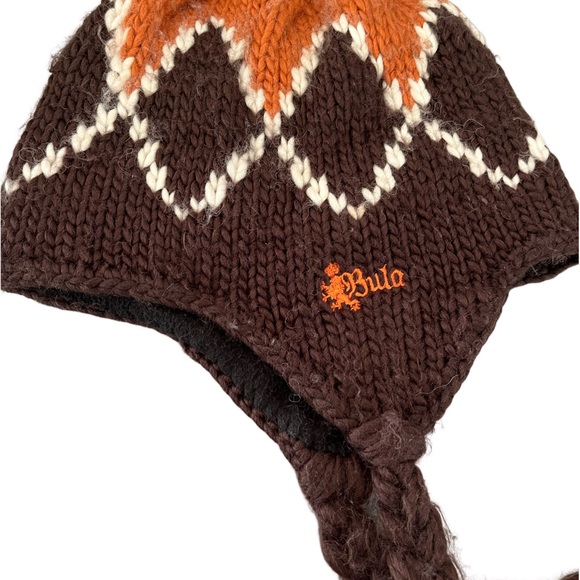 Bula Ear Flap Hat Knit Wool Cap Fleece Lined Braided Chin Tie OS - Picture 2 of 3
